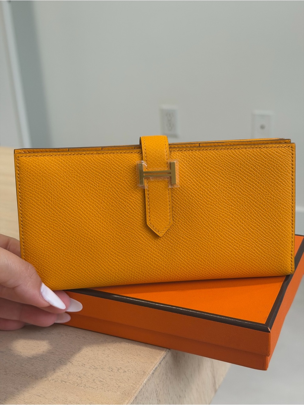 Hermes Chèvre Mysore Yellow Bearn Wallet with Gold Hardware